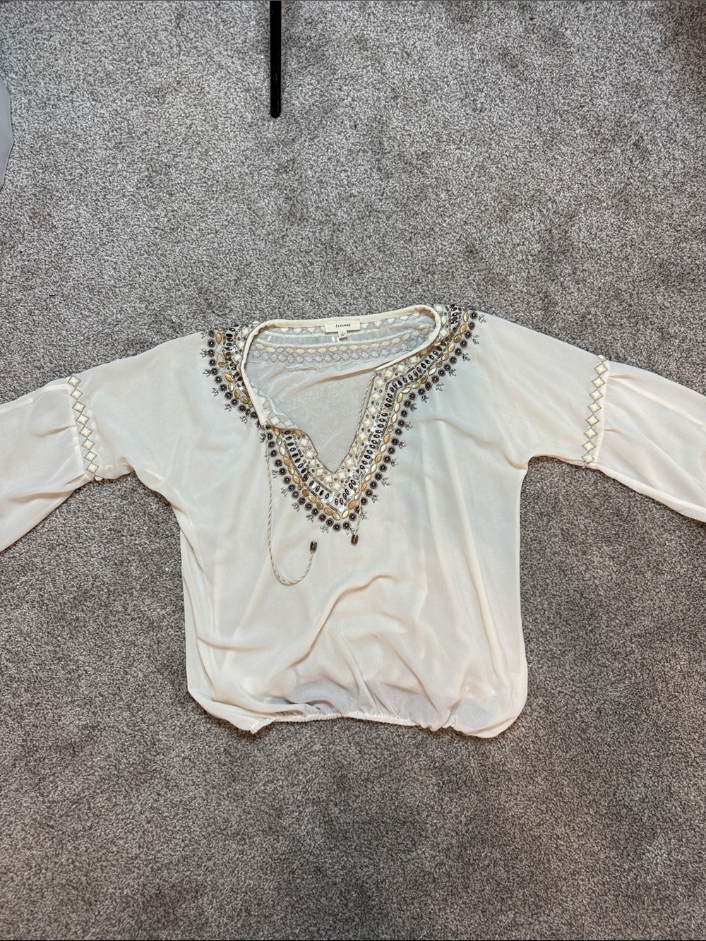 Freeway Cream Beaded V-Neck Blouse